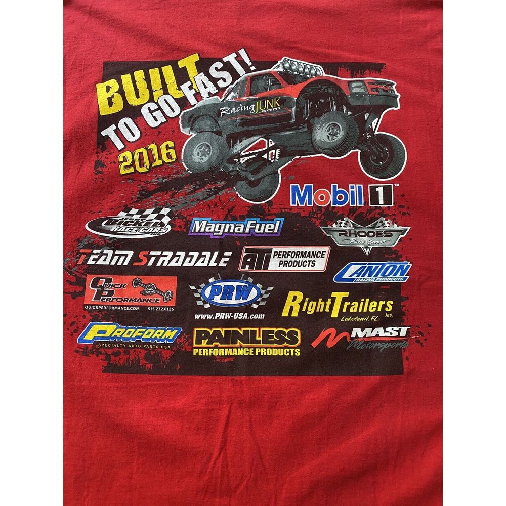 Racing Junk 2 Sided Built to go Fast Monster Truck T Shirt Mens 3‎ XL Racing Red